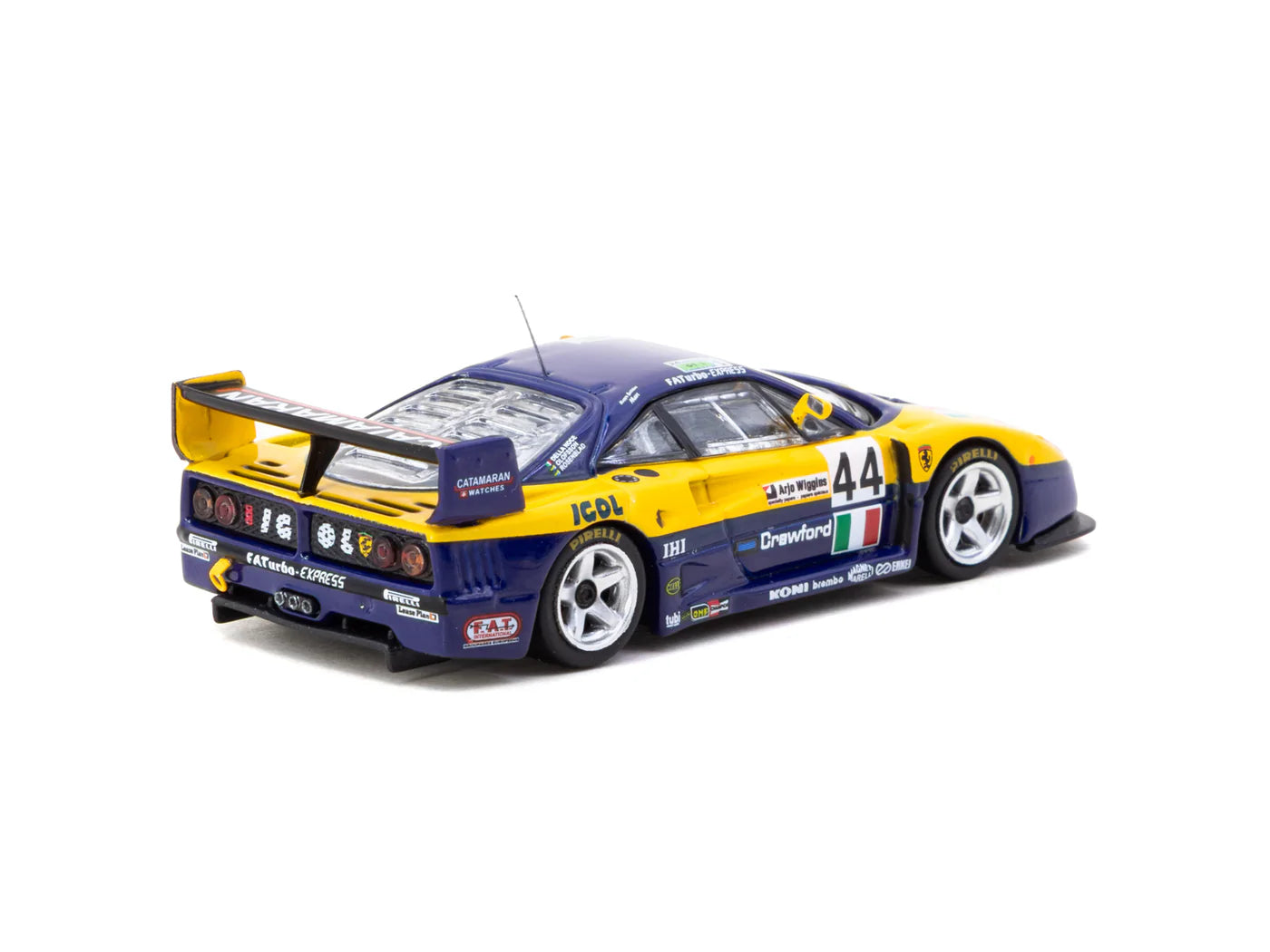 Tarmac Works x iXO Models 1/64 Ferrari F40 GTE 24h of Le Mans 1996 #44 Yellow & Blue - HOBBY64 - T64-088-96LM44