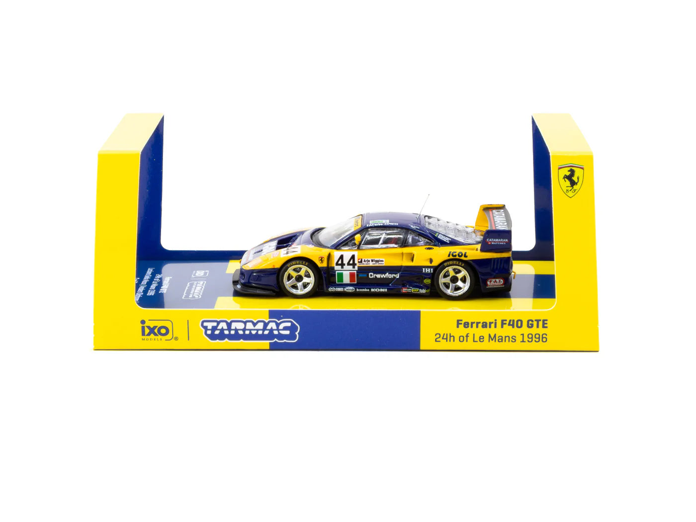 Tarmac Works x iXO Models 1/64 Ferrari F40 GTE 24h of Le Mans 1996 #44 Yellow & Blue - HOBBY64 - T64-088-96LM44