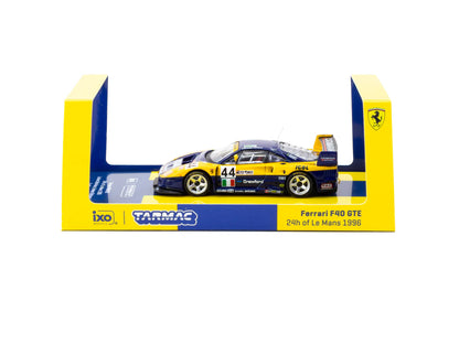 Tarmac Works x iXO Models 1/64 Ferrari F40 GTE 24h of Le Mans 1996 #44 Yellow & Blue - HOBBY64 - T64-088-96LM44