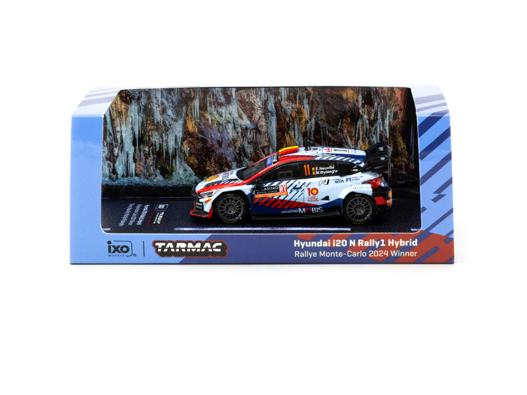 Tarmac Works X iXO Models 1/64 Hyundai i20 N Rally1 Hybrid Rallye Monte-Carlo 2024 Winner #11 - HOBBY64 Blue - T64-089-24MCR11