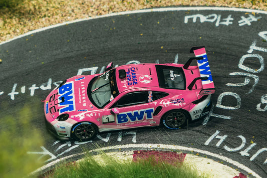 Tarmac Works x iXO Models 1/64 Porsche 911 GT3 Cup (992) Porsche Mobil 1 Supercup 2024 #01 Pink - HOBBY64 - T64-093-24PSC01