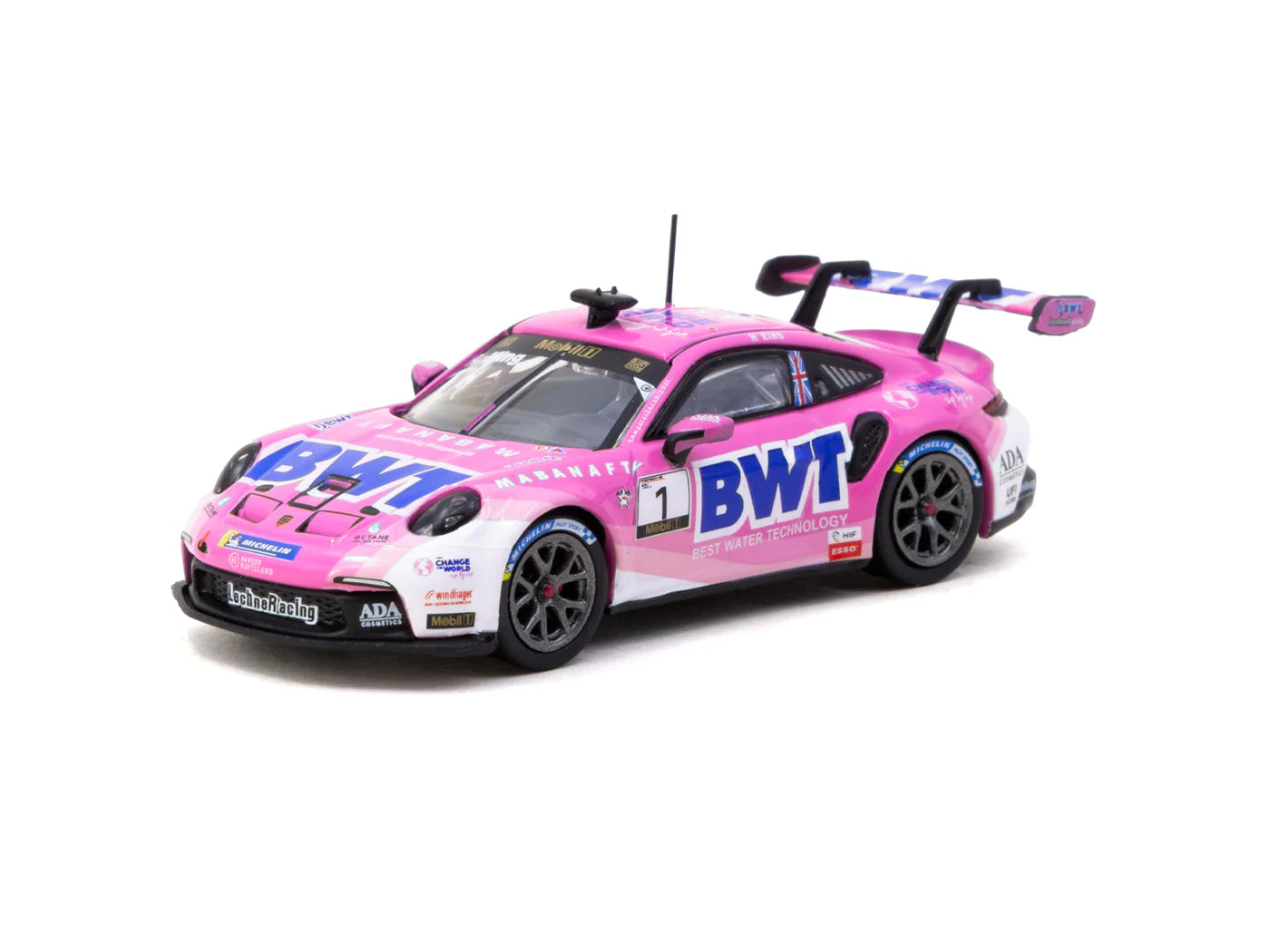 Tarmac Works x iXO Models 1/64 Porsche 911 GT3 Cup (992) Porsche Mobil 1 Supercup 2024 #01 Pink - HOBBY64 - T64-093-24PSC01