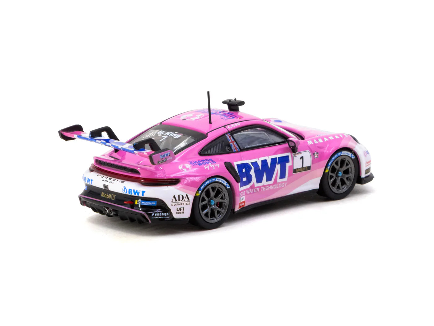 Tarmac Works x iXO Models 1/64 Porsche 911 GT3 Cup (992) Porsche Mobil 1 Supercup 2024 #01 Pink - HOBBY64 - T64-093-24PSC01