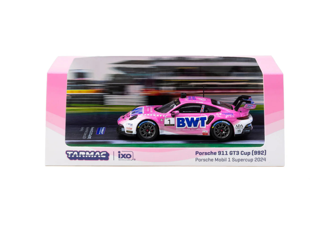 Tarmac Works x iXO Models 1/64 Porsche 911 GT3 Cup (992) Porsche Mobil 1 Supercup 2024 #01 Pink - HOBBY64 - T64-093-24PSC01