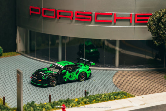 Tarmac Works x iXO Models 1/64 Porsche 911 GT3 Cup (992) Fire Monkey Motorsport - HOBBY64 Green - T64-093-FMM