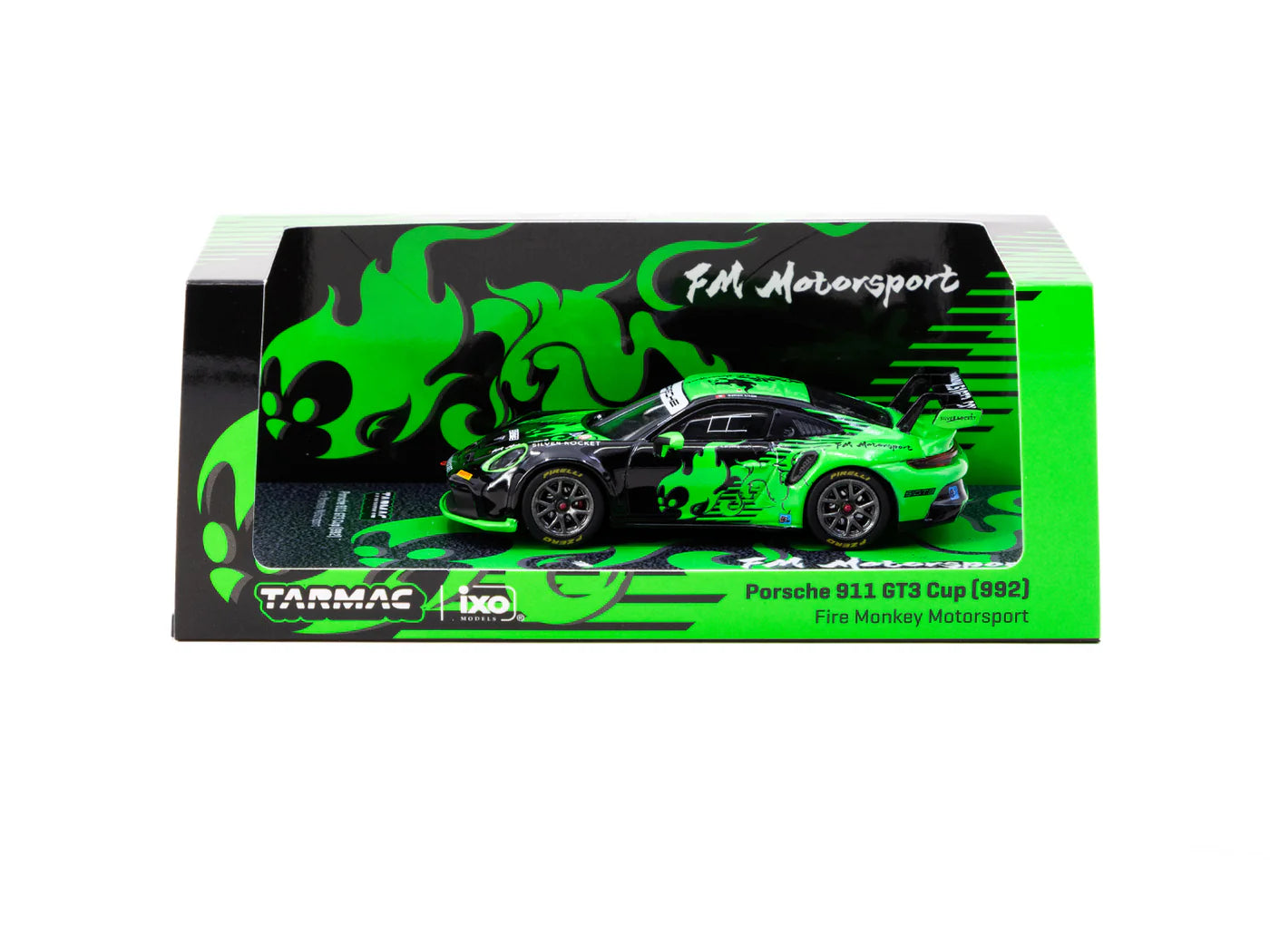 Tarmac Works x iXO Models 1/64 Porsche 911 GT3 Cup (992) Fire Monkey Motorsport - HOBBY64 Green - T64-093-FMM