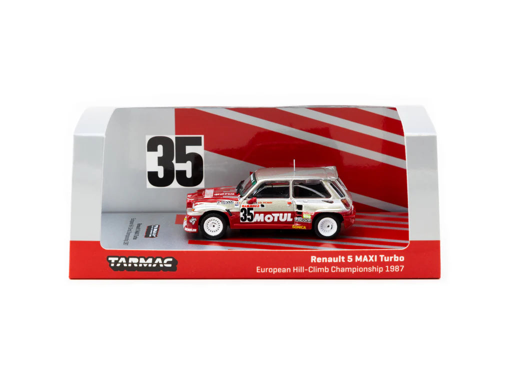 Tarmac Works 1/64 Renault 5 MAXI Turbo European Hill-Climb Championship 1987 Giovanni Rossi #35 - HOBBY64 Red & Silver - Damaged car (read description) open box for picture.