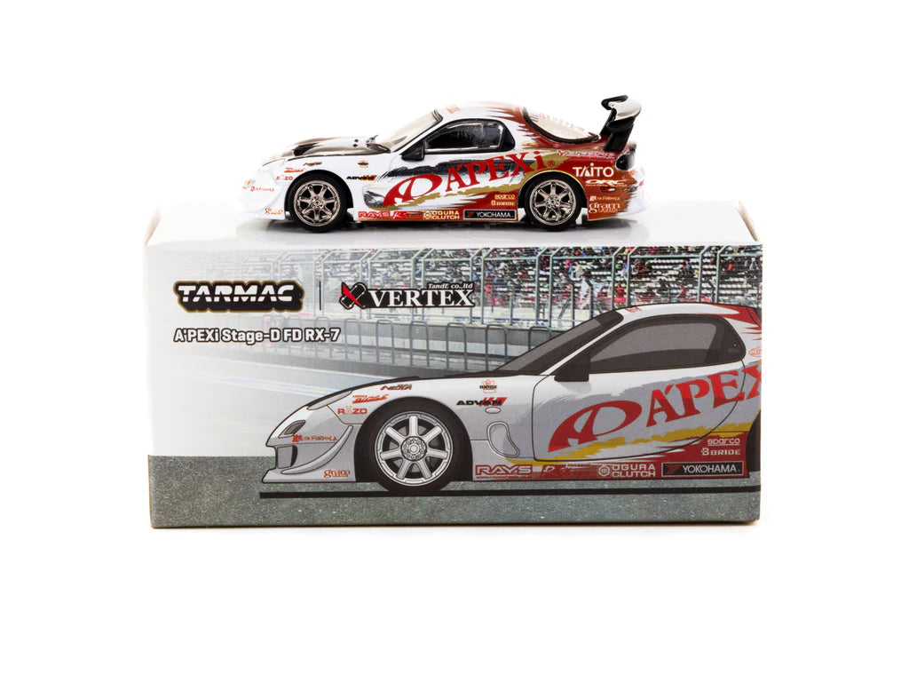 Tarmac Works 1/64 A'PEXi Stage-D FD RX-7 - GLOBAL64 Mazda White & Red