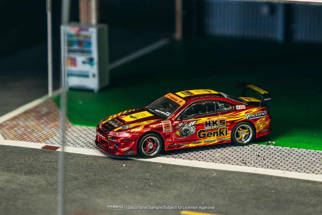 Tarmac Works 1/64 Tokyo Auto Salon HKS Hiper Nissan Silvia RS-2 Chrome Red Special Edition - GLOBAL64 - T64G-023-HKSRC