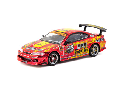 Tarmac Works 1/64 Tokyo Auto Salon HKS Hiper Nissan Silvia RS-2 Chrome Red Special Edition - GLOBAL64 - T64G-023-HKSRC