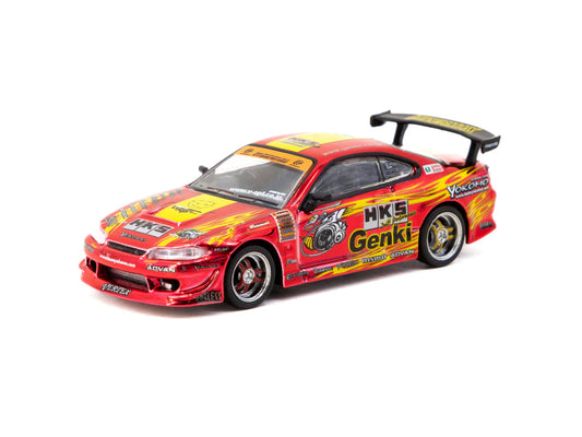 Tarmac Works 1/64 Tokyo Auto Salon HKS Hiper Nissan Silvia RS-2 Chrome Red Special Edition - GLOBAL64 - T64G-023-HKSRC