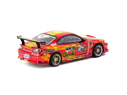 Tarmac Works 1/64 Tokyo Auto Salon HKS Hiper Nissan Silvia RS-2 Chrome Red Special Edition - GLOBAL64 - T64G-023-HKSRC