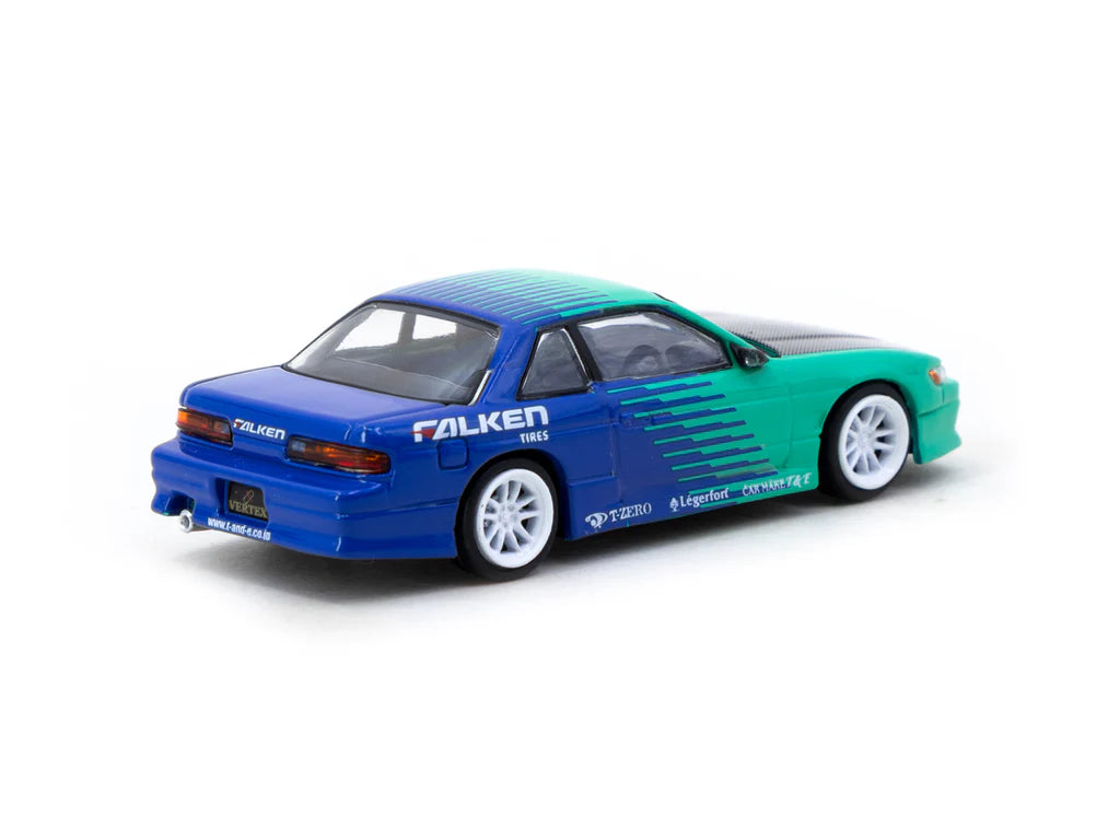 Tarmac Works 1/64 VERTEX Nissan Silvia (S13) Falken - GLOBAL64 Green & Blue - T64G-025-FA