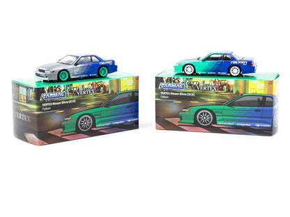 Tarmac Works 1/64 VERTEX Nissan Silvia (S13) Falken - GLOBAL64 Green & Blue - T64G-025-FA