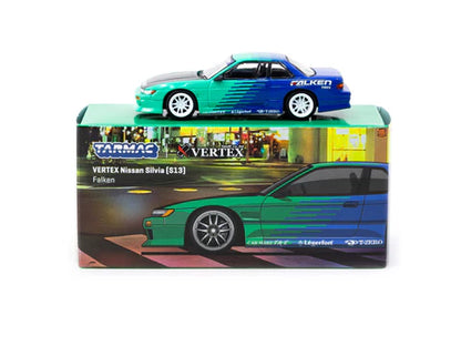 Tarmac Works 1/64 VERTEX Nissan Silvia (S13) Falken - GLOBAL64 Green & Blue - T64G-025-FA