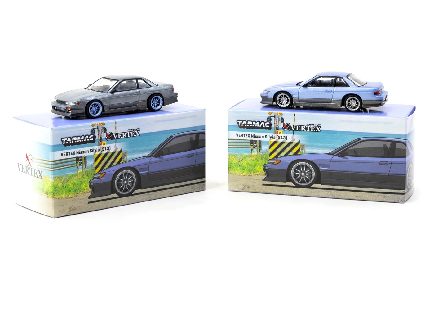 Tarmac Works 1/64 VERTEX Nissan Silvia S13 Blue/Grey - GLOBAL64 - T64G-025-PU