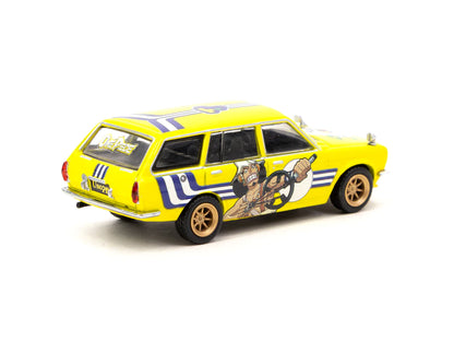 Tarmac Works 1/64 x One Piece Model Car Collection VOL.1 COLLAB64 USOPP Datsun Bluebird 510 Wagon Yellow - Open Box