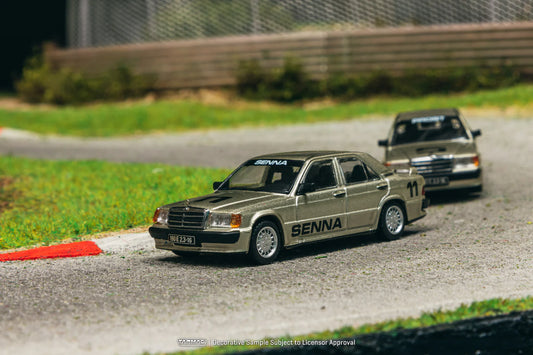 Tarmac Works 1/64 Mercedes-Benz 190 E 2.3-16 Race of Champion 1984 #11 Ayrton Senna Beige - GLOBAL64 - T64G-047-84ROC11