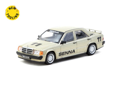 Tarmac Works 1/64 Mercedes-Benz 190 E 2.3-16 Race of Champion 1984 #11 Ayrton Senna Beige - GLOBAL64 - T64G-047-84ROC11