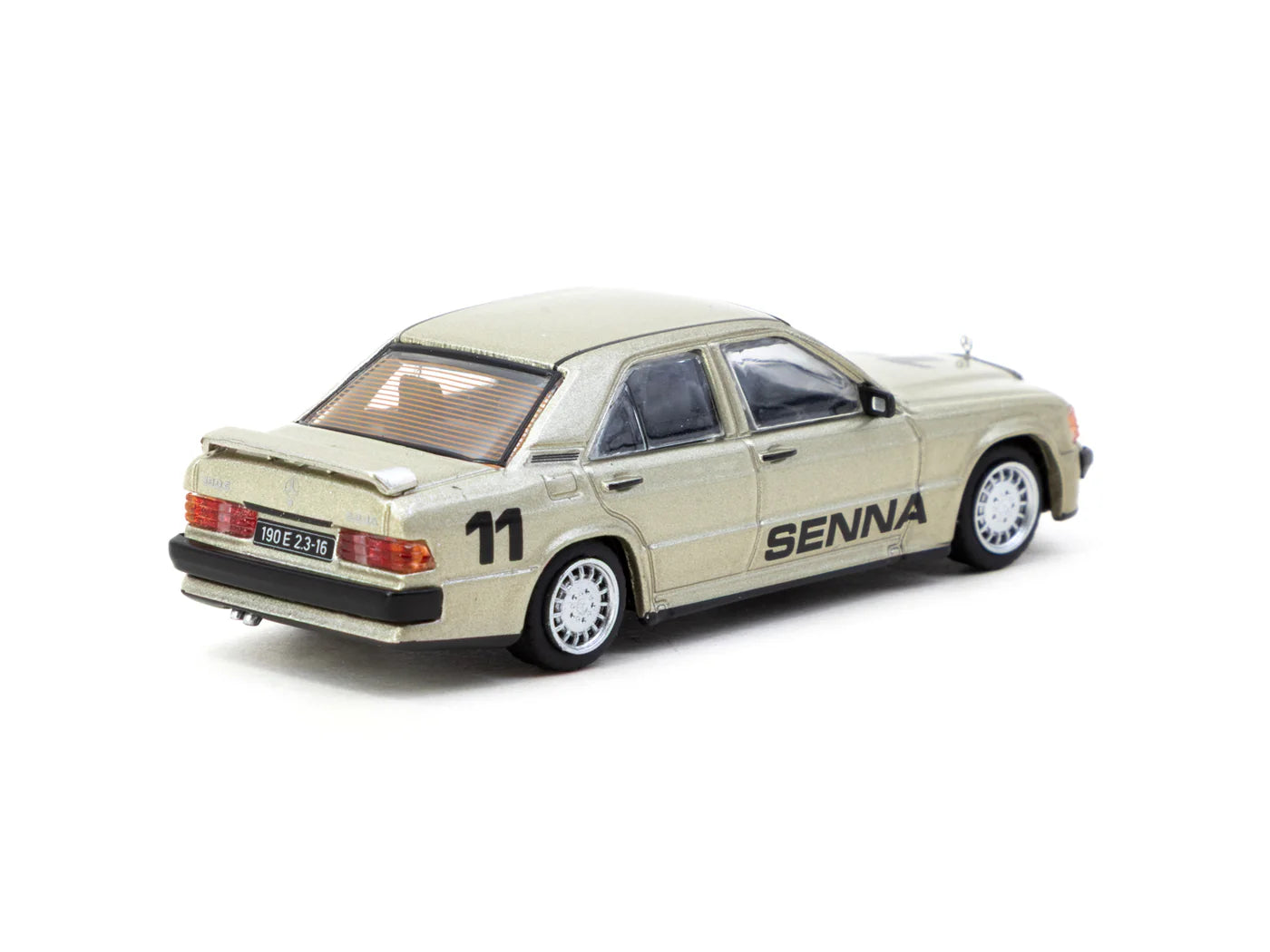 Tarmac Works 1/64 Mercedes-Benz 190 E 2.3-16 Race of Champion 1984 #11 Ayrton Senna Beige - GLOBAL64 - T64G-047-84ROC11