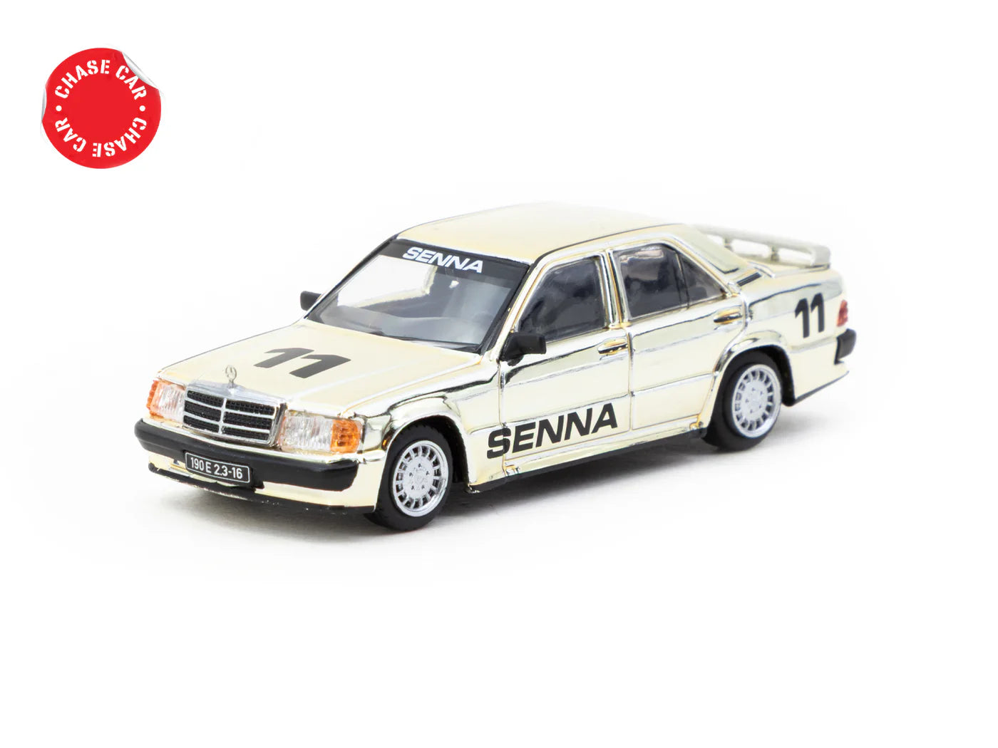 Tarmac Works 1/64 Mercedes-Benz 190 E 2.3-16 Race of Champion 1984 #11 Ayrton Senna Beige - GLOBAL64 - T64G-047-84ROC11