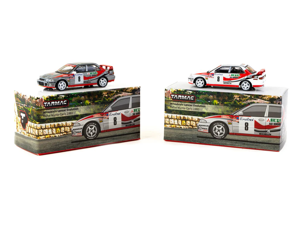 Tarmac Works 1/64 Mitsubishi Lancer Evolution Rallye Monte-Carlo 1993 #8 - GLOBAL64 Red & White - T64G-048-93MCR08