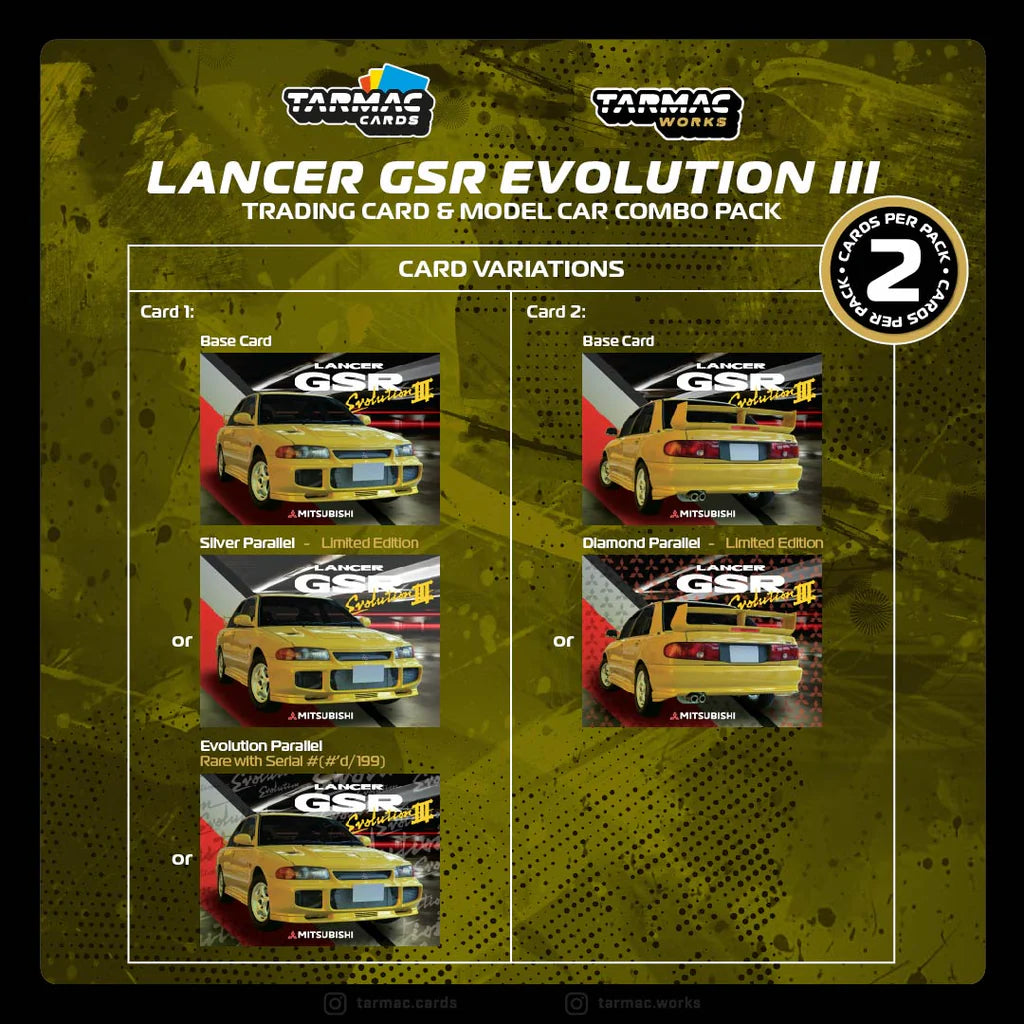 Tarmac Works 1/64 Mitsubishi Lancer GSR Evolution III Yellow with Tarmac Cards - GLOBAL64