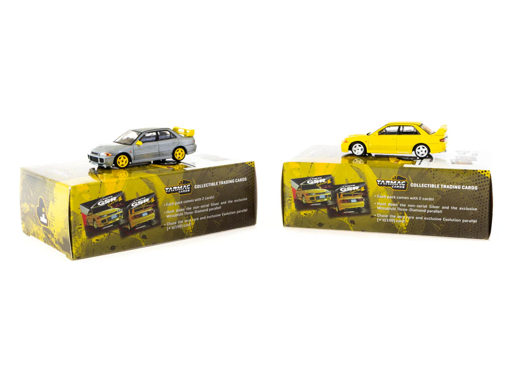 Tarmac Works 1/64 Mitsubishi Lancer GSR Evolution III Yellow with Tarmac Cards - GLOBAL64 - T64G-050-YL