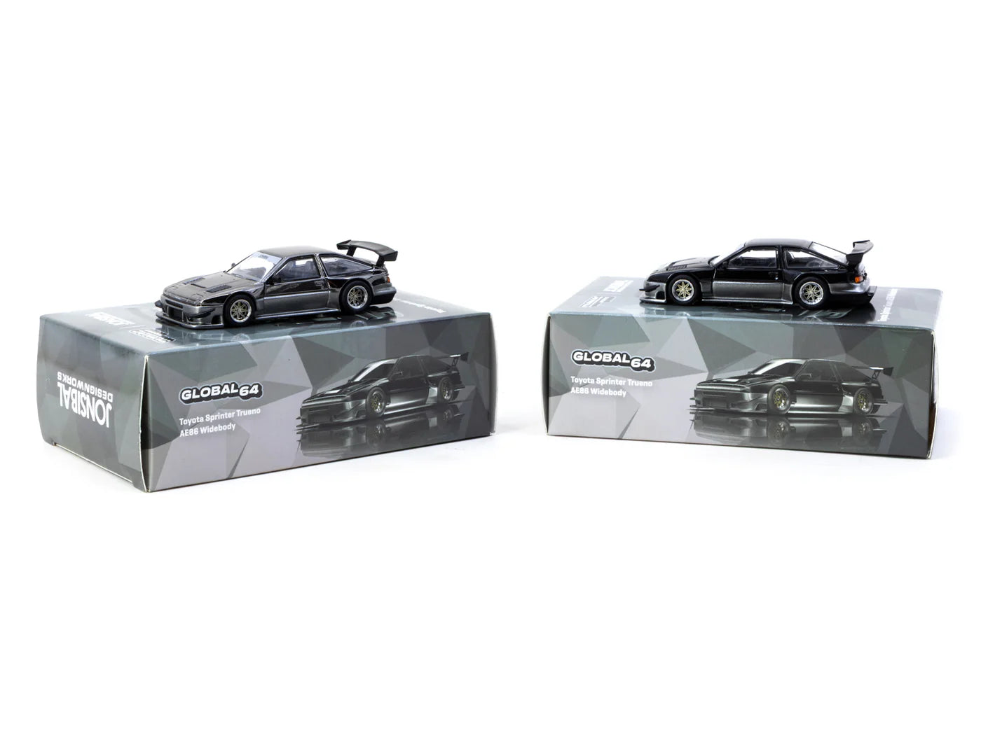 Tarmac Works 1/64 Toyota Sprinter Trueno AE86 Widebody Black/Grey - Designed by Jon Sibal - Malaysia Special Edition - GLOBAL64 - T64G-060-BG