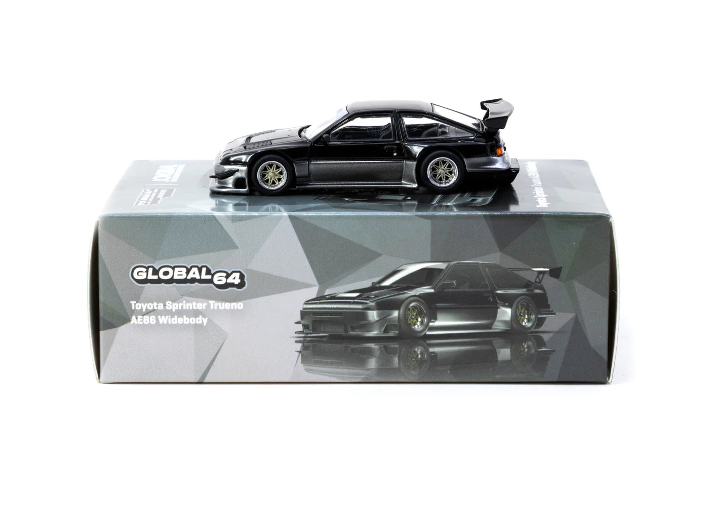 Tarmac Works 1/64 Toyota Sprinter Trueno AE86 Widebody Black/Grey - Designed by Jon Sibal - Malaysia Special Edition - GLOBAL64 - T64G-060-BG