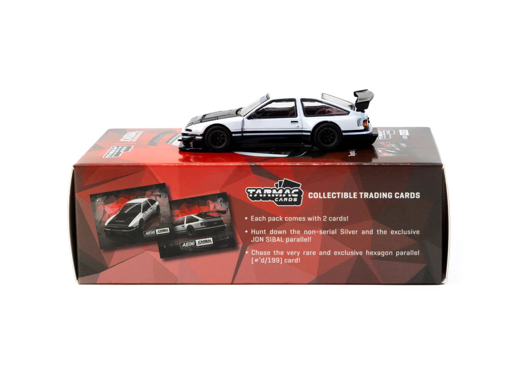 Tarmac Works 1/64 Jonsibal Toyota Sprinter Trueno AE86 Widebody White / Black with Tarmac Cards - GLOBAL64