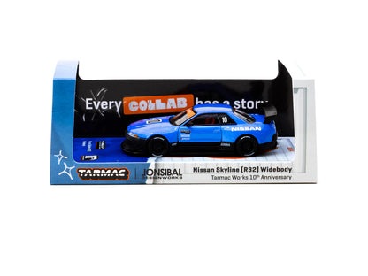 Tarmac Works 1/64  Nissan Skyline (R32) Widebody Tarmac Works 10th Anniversary - Designed by Jon Sibal - GLOBAL64 Blue - T64G-061-10TH