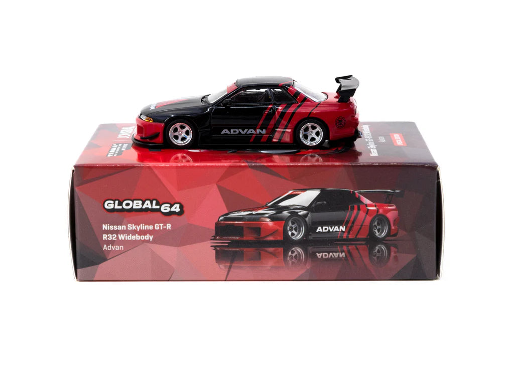 Tarmac Works 1/64  Nissan Skyline GT-R R32 Widebody Advan - JCCS Special Edition - GLOBAL64 Red & Black