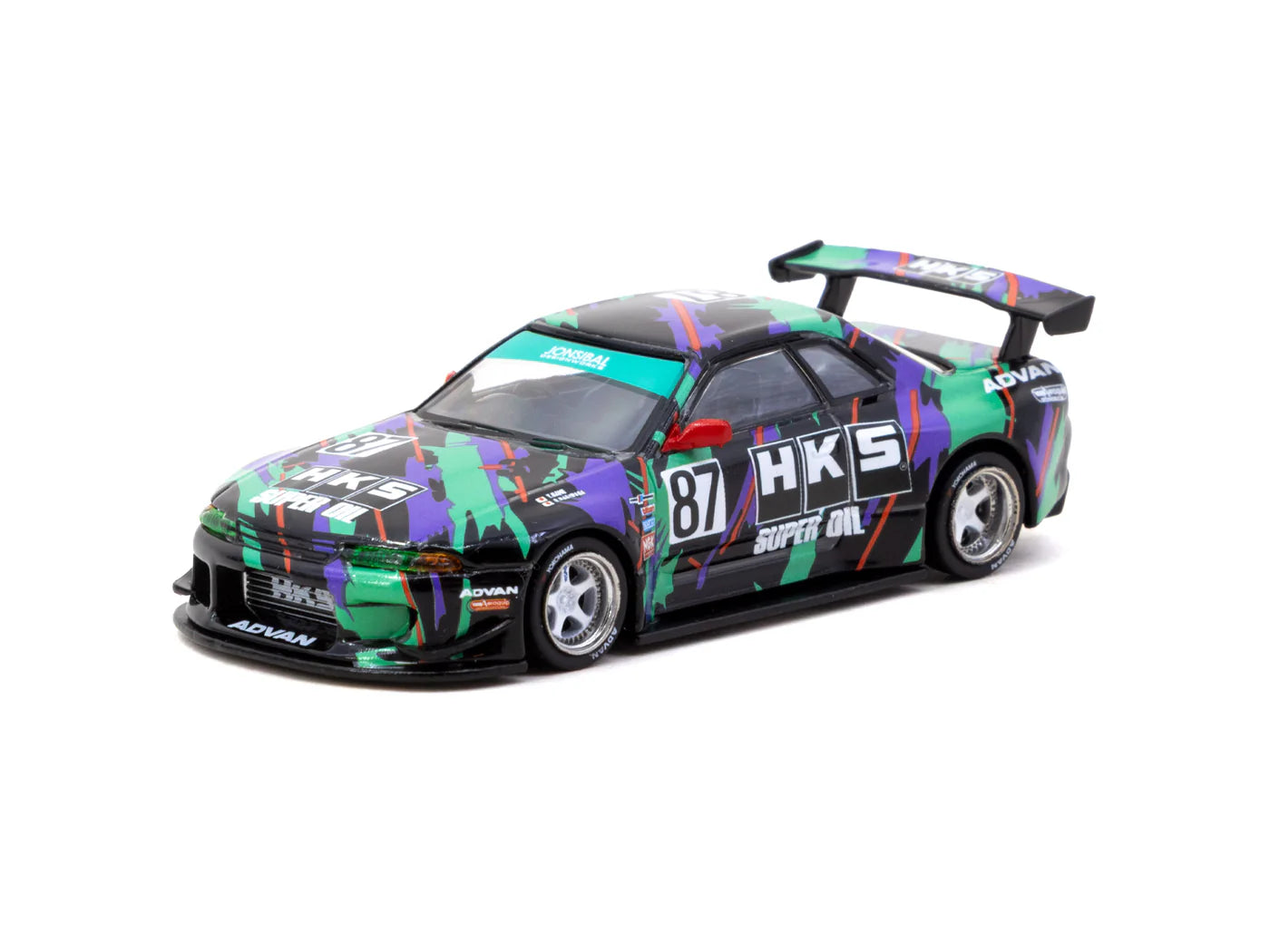 Tarmac Works 1/64 Nissan Skyline (R32) Widebody HKS with Tarmac Cards Combo Set - Designed by Jon Sibal Black & Green - GLOBAL64 - T64G-061-HKS
