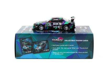 Tarmac Works 1/64 Nissan Skyline (R32) Widebody HKS with Tarmac Cards Combo Set - Designed by Jon Sibal Black & Green - GLOBAL64 - T64G-061-HKS