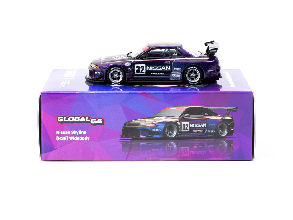 Tarmac Works 1/64 Nissan Skyline (R32) Widebody Midnight Purple - Designed by Jon Sibal - GLOBAL64 - T64G-061-MP