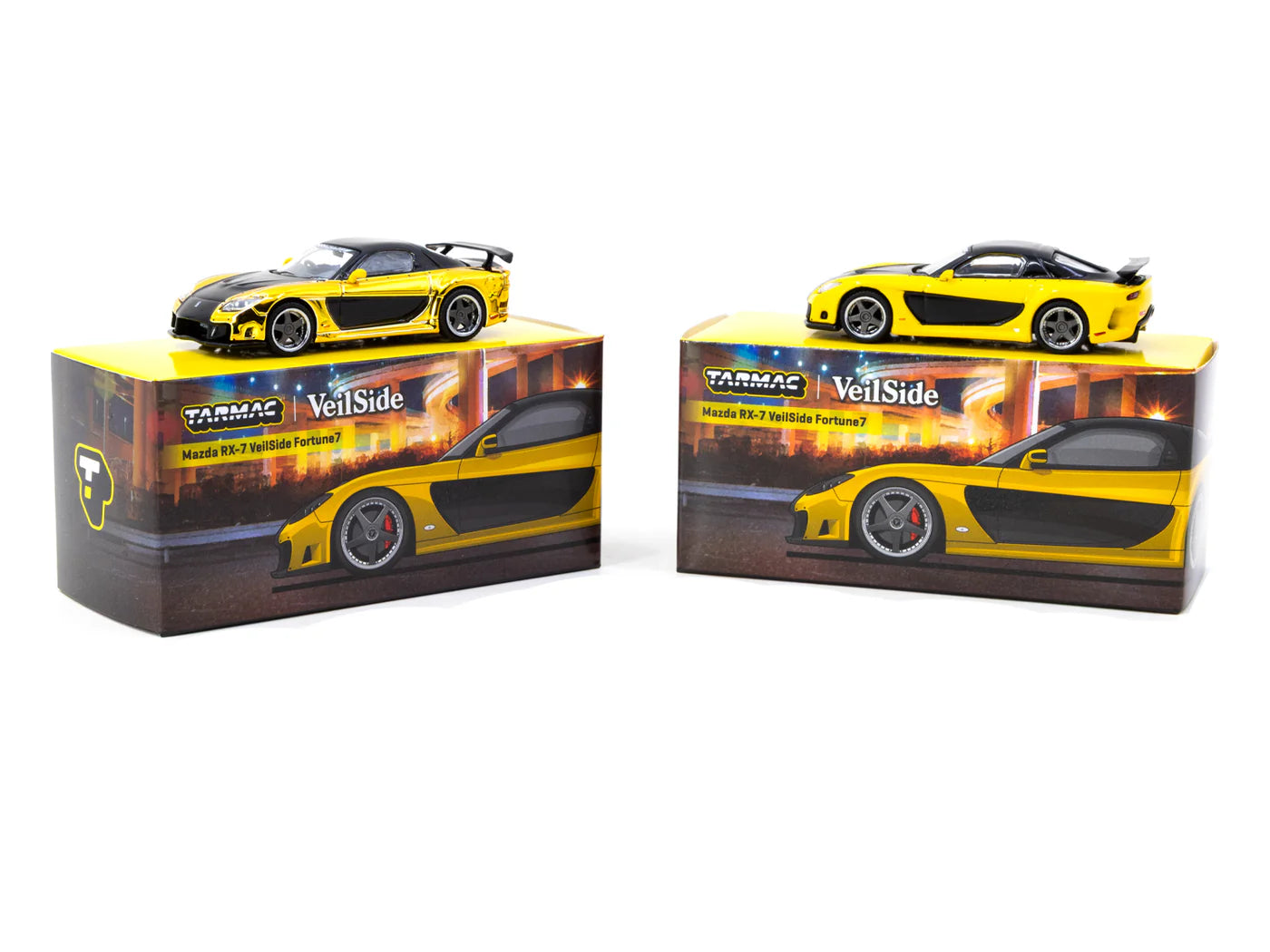 Tarmac Works 1/64 Mazda RX-7 VeilSide Fortune7 Yellow / Black - GLOBAL64 - T64G-075-YE