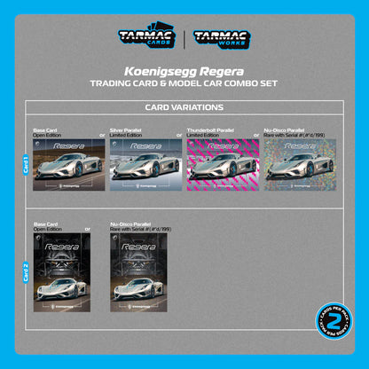 Tarmac Works 1/64 Koenigsegg Regera Silver Metallic / Blue Accents with Tarmac Cards Combo Set - GLOBAL64 - T64G-TL017-SL