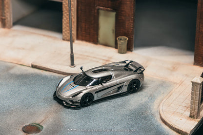 Tarmac Works 1/64 Koenigsegg Regera Silver Metallic / Blue Accents with Tarmac Cards Combo Set - GLOBAL64 - T64G-TL017-SL