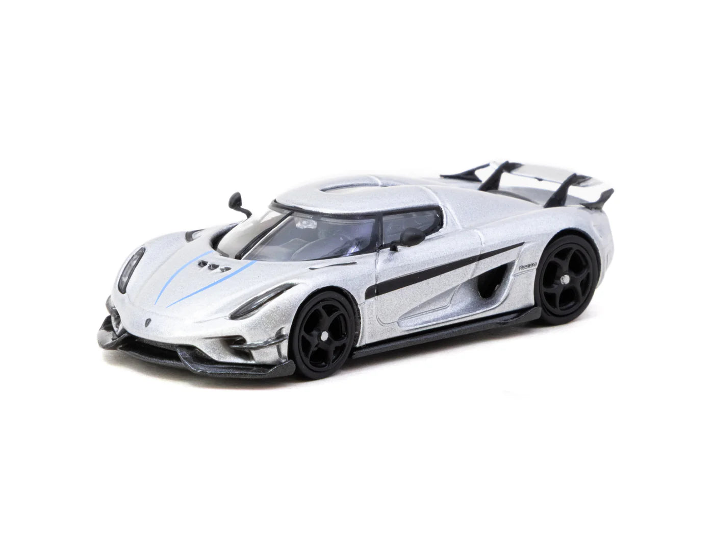 Tarmac Works 1/64 Koenigsegg Regera Silver Metallic / Blue Accents with Tarmac Cards Combo Set - GLOBAL64 - T64G-TL017-SL
