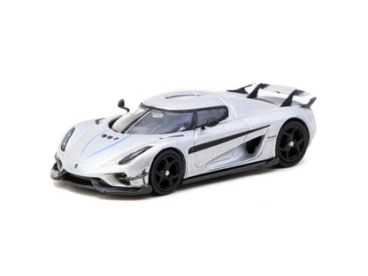 Tarmac Works 1/64 Koenigsegg Regera Silver Metallic / Blue Accents with Tarmac Cards Combo Set - GLOBAL64 - T64G-TL017-SL