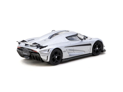 Tarmac Works 1/64 Koenigsegg Regera Silver Metallic / Blue Accents with Tarmac Cards Combo Set - GLOBAL64 - T64G-TL017-SL