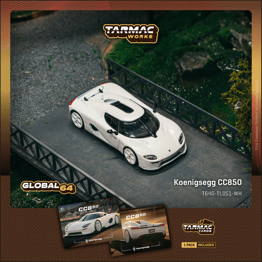 Tarmac Works 1/64 Koenigsegg CC850 White with Tarmac Cards Combo Set - GLOBAL64 - T64G-TL051-WH