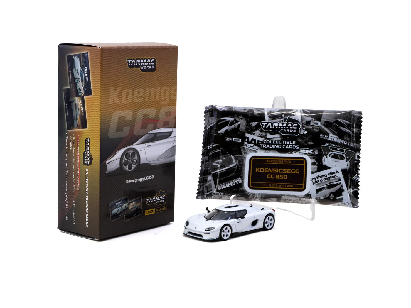 Tarmac Works 1/64 Koenigsegg CC850 White with Tarmac Cards Combo Set - GLOBAL64 - T64G-TL051-WH