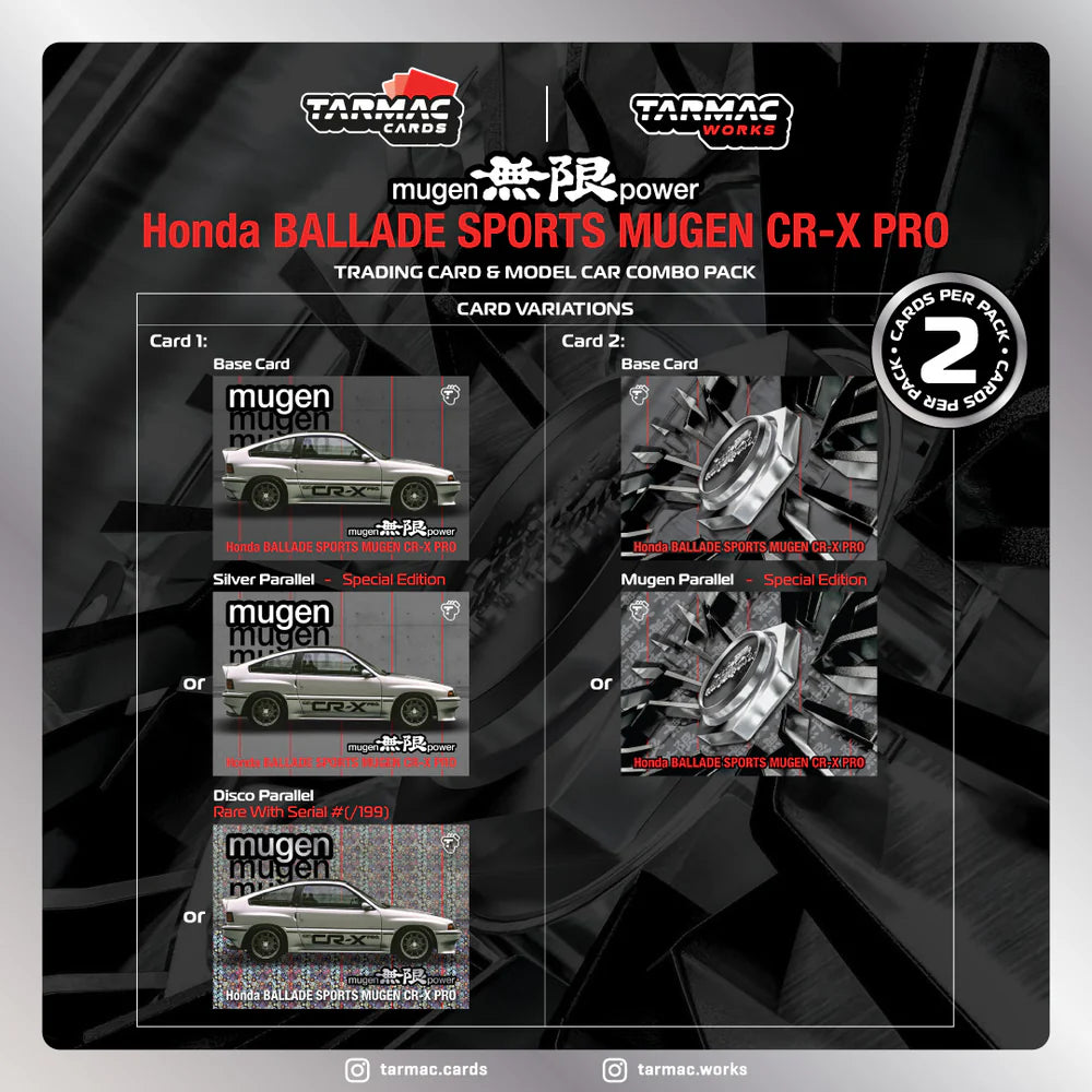 Tarmac Works 1/64 Honda Ballade Sports MUGEN CR-X Pro with Tarmac Cards Combo Set Silver - GLOBAL64 - T64G-TL058-SL