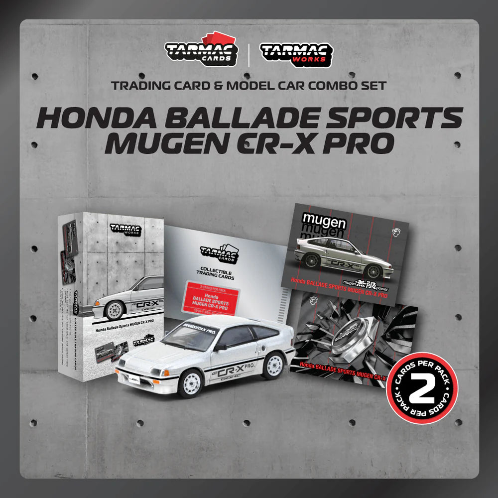 Tarmac Works 1/64 Honda Ballade Sports MUGEN CR-X Pro with Tarmac Cards Combo Set Silver - GLOBAL64 - T64G-TL058-SL