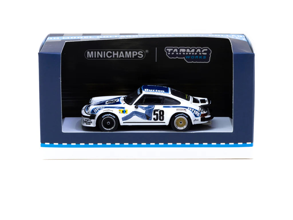 Minichamps x Tarmac Works 1/64 Porsche 934 Le Mans 24h 1977 #58 Class Winner - COLLAB64 Blue & White - Damaged Box