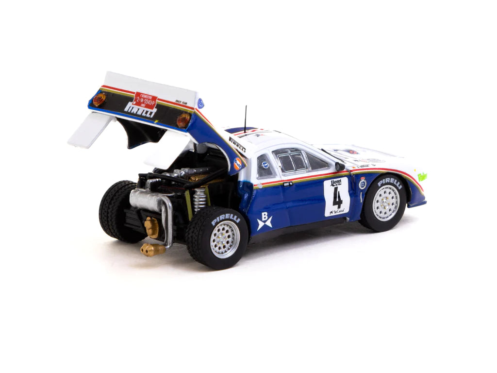 Tarmac Works 1/64 Lancia 037 Rally Rally Costa Brava 1985 #4 - HOBBY64 White & Blue
