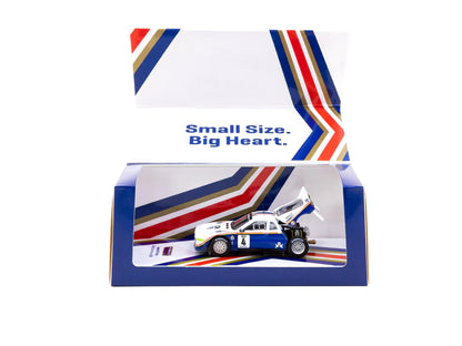 Tarmac Works 1/64 Lancia 037 Rally Rally Costa Brava 1985 #4 - HOBBY64 White & Blue