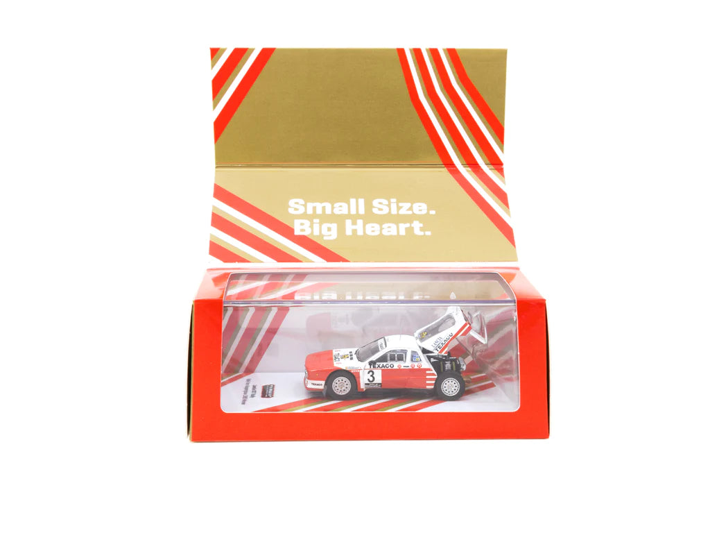 Tarmac Works 1/64 Lancia 037 Rally Rally Van Haspengouw 1985 #3 Winner - HOBBY64 White & Red